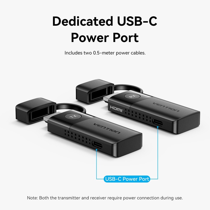 Transmitator video Vention, HDMI(T) USB-C(T), transmite semnal video la max 50m, rezolutie 1080p la 60Hz, 5GHz, negru, 