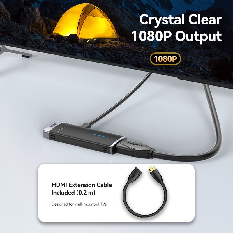 Transmitator video Vention, HDMI(T) USB-C(T), transmite semnal video la max 50m, rezolutie 1080p la 60Hz, 5GHz, include 2 x Cablu USB-C 1m si 1 x Cablu prelungitor HDM 0.2m, negru, 