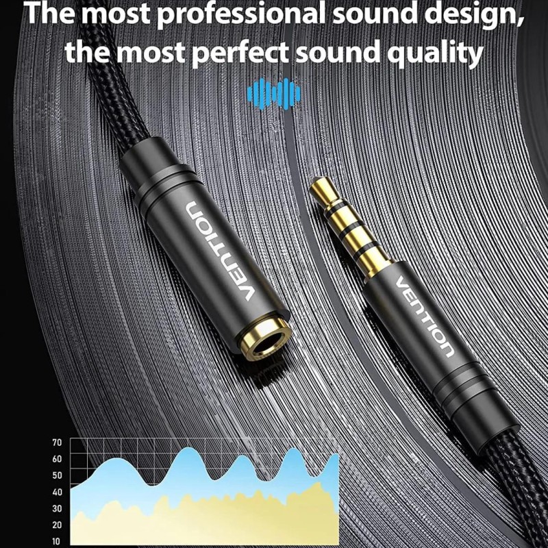 Cablu audio prelungitor Vention, Jack 3.5mm (T) la Jack 3.5mm (M), 1m, negru, 