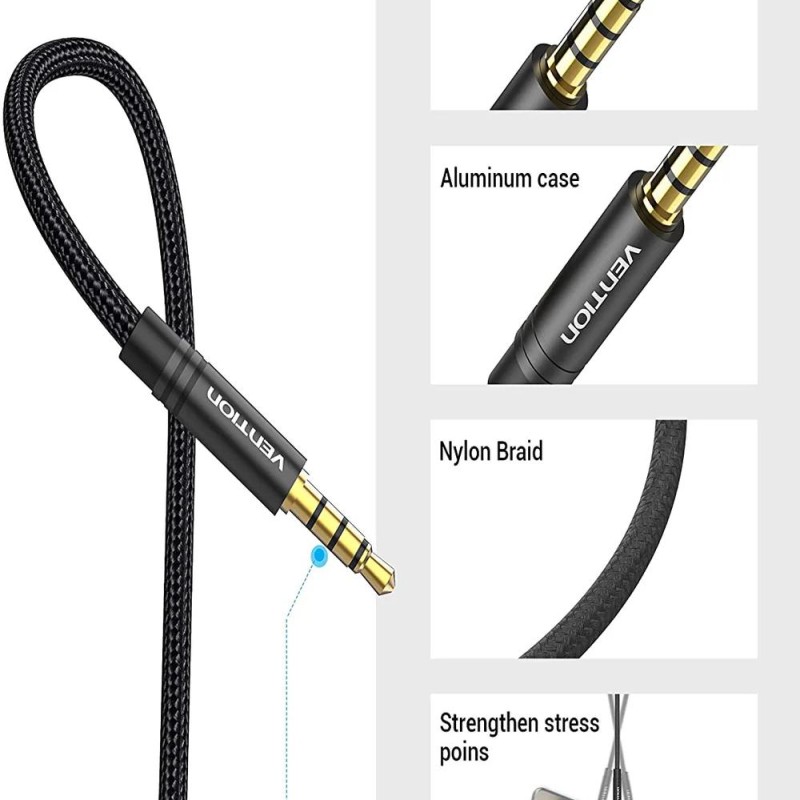 Cablu audio prelungitor Vention, Jack 3.5mm (T) la Jack 3.5mm (M), 2m, negru, 