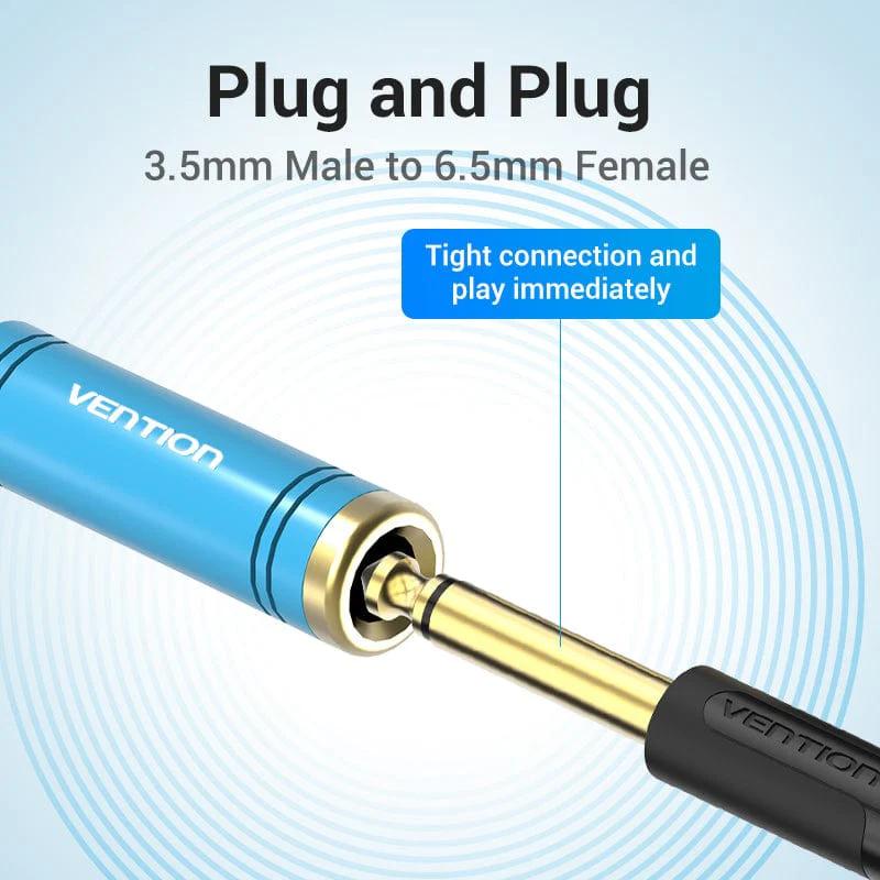 Adaptor audio Vention, Jack 6.35mm (M) la Jack 3.5mm (T), conectori auriti, albastru, 