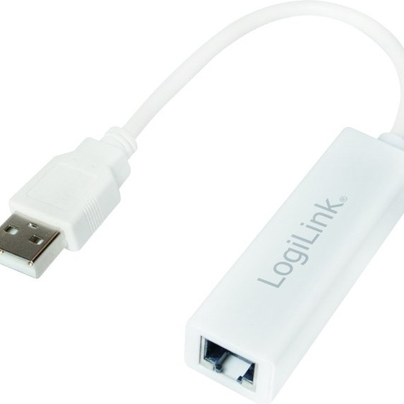 CABLU USB LOGILINK adaptor, USB 2.0 (T) la RJ45 (M), 10cm, 10/100 Mbit/s, alb, 