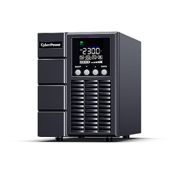 UPS CYBER POWER Online dubla conversie cu sin. pura, cu management, Tower, LCD, 1000VA/900W, 2x Schuko, 1x IEC, baterie 2x 12V/9Ah, incarcare pana la 4h, USB, RS232, slot SNMP, APFC, LCD col, EPO, tehn. GreenP, 