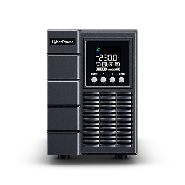 UPS CYBER POWER Online dubla conversie cu sin. pura, cu management, Tower, LCD, 2000VA/1800W, 2x Schuko, 2x IEC, baterie 4x 12V/9Ah, incarcare pana la 4h, USB, RS232, slot SNMP, APFC, LCD col, EPO, tehn. GreenP, 