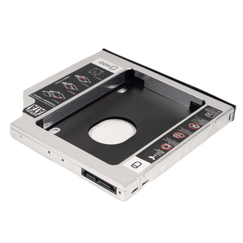 RACK intern SPACER, tip caddy 12.7mm, 5.25 inch la 2.5 inch, S-ATA, interfata PC S-ATA, metal, negru, 