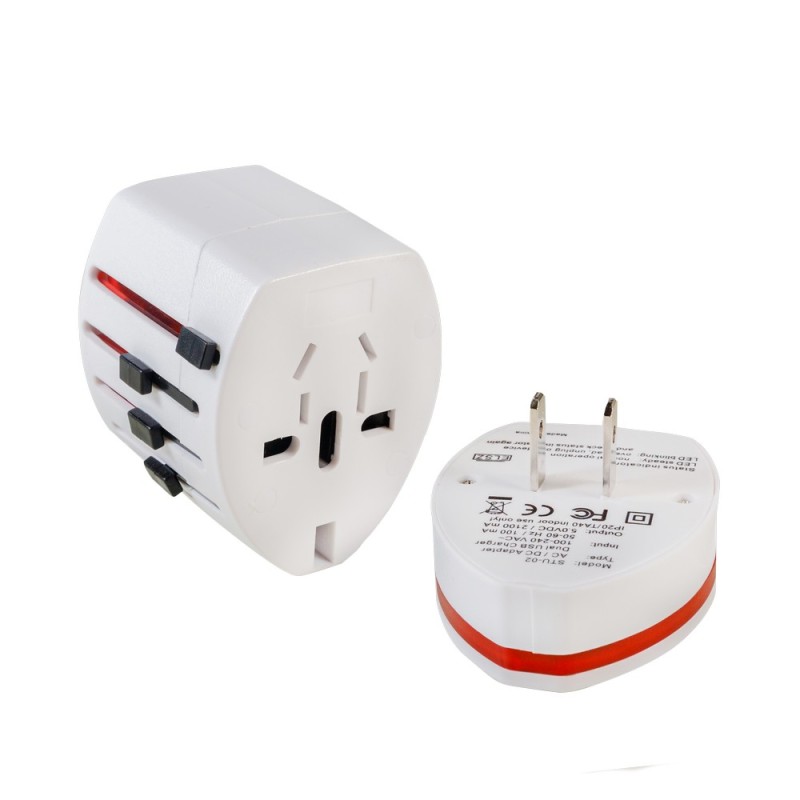 ADAPTOR universal SPACER, pt. calatorii, Schuko x 1, conectare Socket Universal (T), USB x 2,   10 A, alb, 