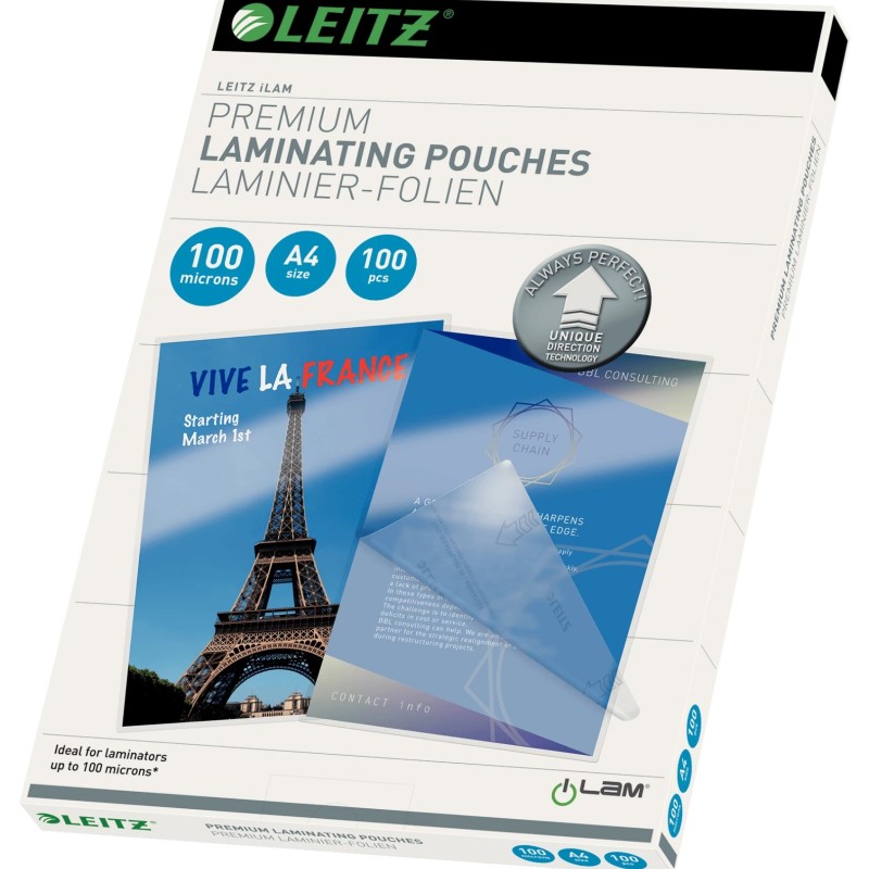 Folie Leitz UDT pentru laminare la cald,  A4, 100 mic., 100buc/set, 