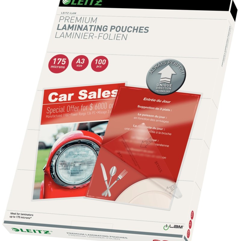 Folie Leitz UDT pentru laminare la cald, A3, 175 mic., 100buc/set, 