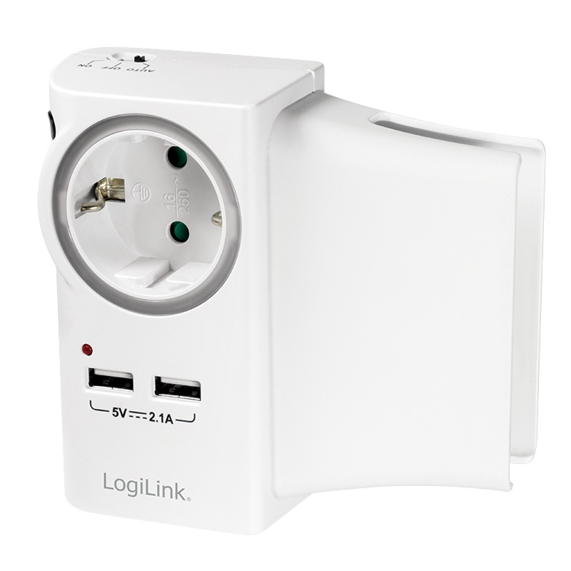 PRIZA LOGILINK, Schuko x 1, conectare prin Schuko (T), USB x 2, 16 A, protectie supratensiune, protectie copii, alb, 
