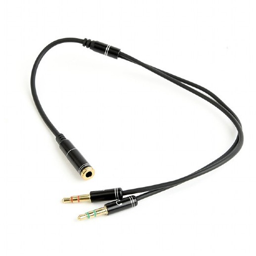 CABLU audio GEMBIRD Splitter stereo (2 x 3.5 mm jack T la 1 x 3.5 mm jack M), 20cm, metal, negru 