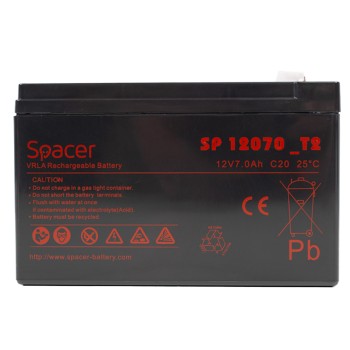 ACUMULATOR UPS SPACER 12V /  7Ah, dimensiuni: 151x66x96mm, inaltime+terminal: 102mm, terminal F2(T2), 