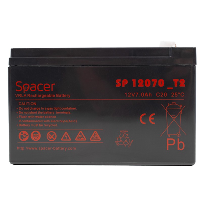 ACUMULATOR UPS SPACER 12V /  7Ah, dimensiuni: 151x66x96mm, inaltime+terminal: 102mm, terminal F2(T2), 