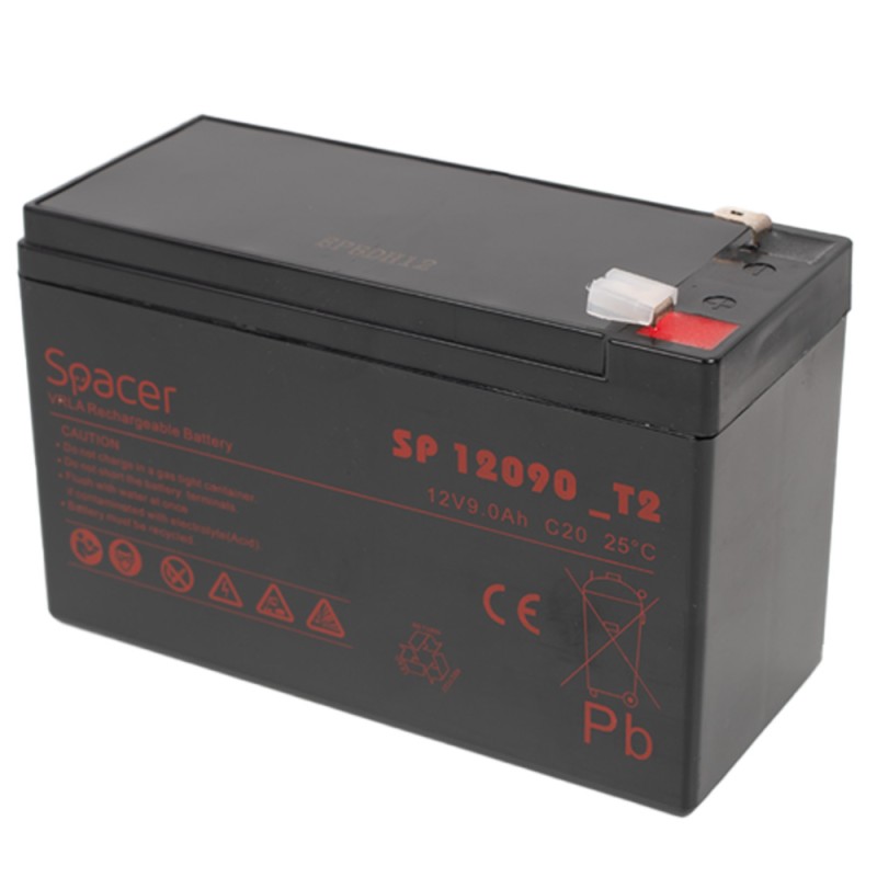 ACUMULATOR UPS SPACER 12V /  9Ah, dimensiuni: 151x66x96mm, inaltime+terminal: 102mm, terminal F2(T2), SP-BAT-12V9AH, 