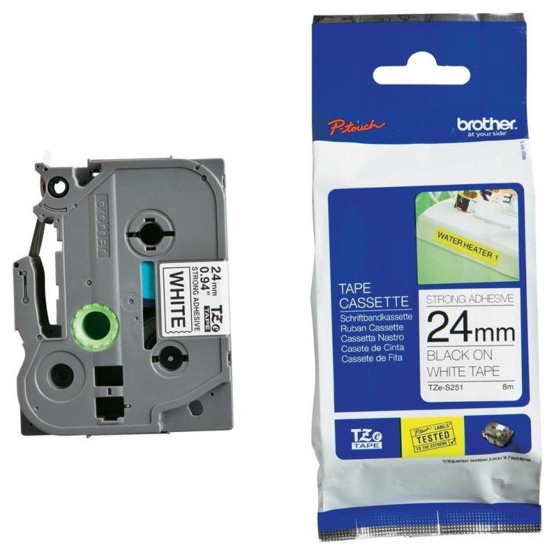 Banda Laminata WB Black on White, TZS251-WB, 24mm, compatibil cu Brother P-Touch D400|D450|D600VP|E300VP|E550WVP|H500|P700|P750W, 8m, incl.TV 0 RON, 