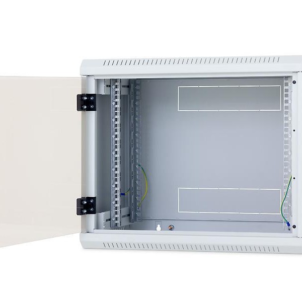 TRITON RACK de PERETE 12U 400mm adancime usa sticlapanouri laterale detasabile, sectiuni acces cabluri sus/jos.spate securizare cu cheie, 1 pereche montanti reglabili IP30 gri 