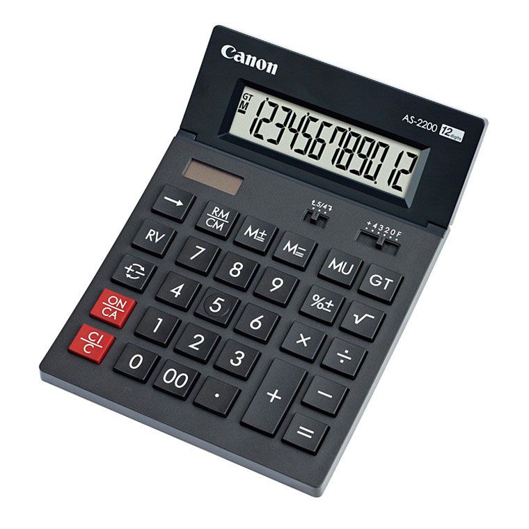 Calculator de birou CANON, AS-2200, ecran 12 digiti, alimentare solara si baterie, negru, 