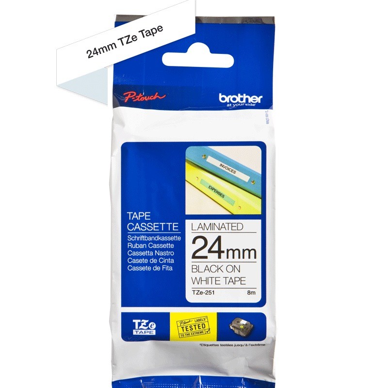 Banda Laminata Original Brother Black on White, TZE251, pentru P-Touch D600VP|E550WVP|P700|P750W, 24mm x 8m, incl.TV 0 RON, 