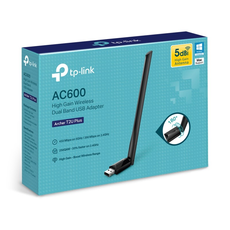 ADAPTOR RETEA TP-LINK AC600, extern wireless 2.4 GHz | 5 GHz, USB 2.0, port, 433 Mbps, antena externa x 1, 