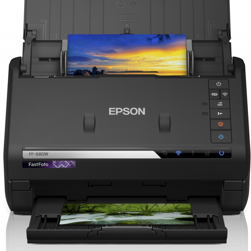 SCANNER EPSON FASTFOTO FF-680W, A4, tip sheetfed, viteza scanare: 46ppm alb-negru si color, rez. optica 6400x9600dpi, senzor CIS, Duplex,interfata: USB 3.0, Wireless 