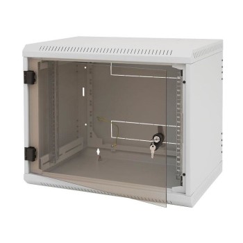TRITON RACK de PERETE 6U 500mm usa sticla panouri laterale fixe sectiuni ventilatie activa,sectiuni acces cab sus/jos/spate securizare cheie,1 pereche montanti reglabili IP30 gri 