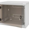 TRITON RACK de PERETE sectiune simpla 12U 600mm adancime usa sticla panouri laterale fixe sectiuni, sectiuni acces cabluri sus/jos/spate securizare cu cheie, 1 pereche montanti reglabili IP30 gri 