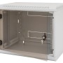 TRITON RACK de PERETE sectiune simpla 12U 600mm adancime usa sticla panouri laterale fixe sectiuni, sectiuni acces cabluri sus/jos/spate securizare cu cheie, 1 pereche montanti reglabili IP30 gri 