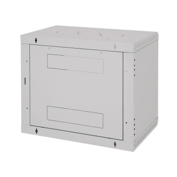 TRITON RACK de PERETE sectiune simpla 12U 600mm adancime usa sticla panouri laterale fixe sectiuni, sectiuni acces cabluri sus/jos/spate securizare cu cheie, 1 pereche montanti reglabili IP30 gri 