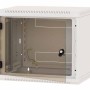 TRITON RACK de PERETE, 9U 400mm adancime usa sticla panouri laterale fixe, sectiuni acces cabluri sus/jos/spate securizare cu cheie, 1 pereche montanti reglabili IP30 gri 