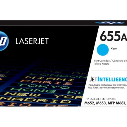 Toner Original HP Cyan, nr.655A, pentru Color LaserJet M652|M653|M681|M682, 10.5K, (timbru verde 1.2 lei) , 