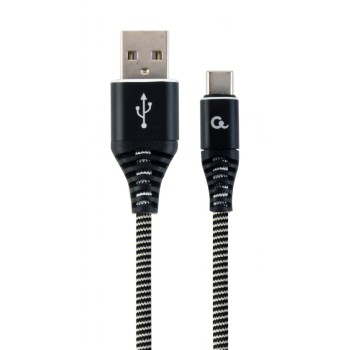 CABLU alimentare si date GEMBIRD, pt. smartphone, USB 2.0 (T) la USB 2.0 Type-C (T), 2m, premium, cablu metalic, negru cu insertii albe, 