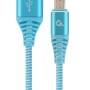 CABLU alimentare si date GEMBIRD, pt. smartphone, USB 2.0 (T) la Micro-USB 2.0 (T), 1m, premium, cablu cu impletire din bumbac,turcoaz cu insertii albe, 