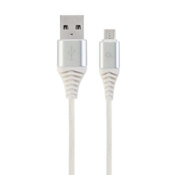 CABLU alimentare si date GEMBIRD, pt. smartphone, USB 2.0 (T) la Micro-USB 2.0 (T), 2m,premium,cablu cu impletire din bumbac,alb cu conectori argintii, 