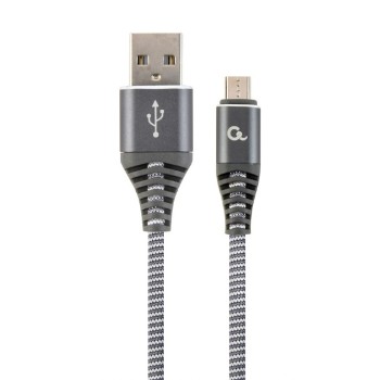 CABLU alimentare si date GEMBIRD, pt. smartphone, USB 2.0(T) la Micro-USB 2.0(T),2m, premium,impletire din bumbac,gri-metalizat cu insertii albe, 