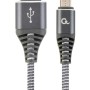 CABLU alimentare si date GEMBIRD, pt. smartphone, USB 2.0(T) la Micro-USB 2.0(T),2m, premium,impletire din bumbac,gri-metalizat cu insertii albe, 