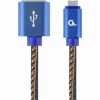 CABLU alimentare si date GEMBIRD, pt. smartphone,USB 2.0(T) la Lightning(T),1m,premium,conectori auriti,impletire din bumbac,negru,conetori albastri, 