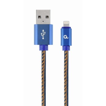 CABLU alimentare si date GEMBIRD, pt. smartphone,USB 2.0(T) la Lightning(T),1m,premium,conectori auriti,impletire din bumbac,negru,conetori albastri, 
