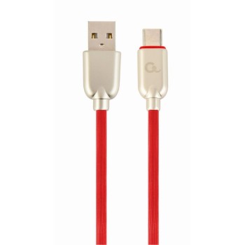 CABLU alimentare si date GEMBIRD, pt. smartphone, USB 2.0 (T) la USB 2.0 Type-C (T), 2m, premium, cablu din cauciuc, rosu, conectori argintii, 