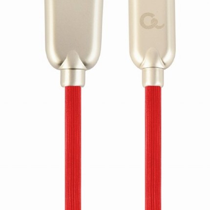CABLU alimentare si date GEMBIRD, pt. smartphone, USB 2.0 (T) la USB 2.0 Type-C (T), 2m, premium, cablu din cauciuc, rosu, conectori argintii, 