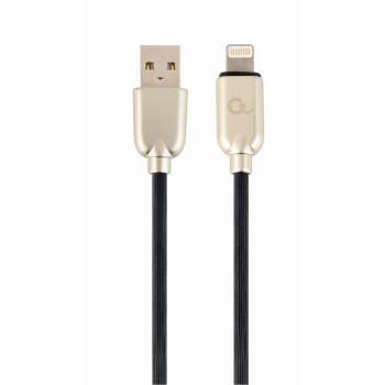 CABLU alimentare si date GEMBIRD, pt. smartphone, USB 2.0 (T) la Lightning (T), 1m, premium, cablu din cauciuc, negru, conectori argintii, 