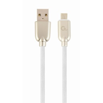CABLU alimentare si date GEMBIRD, pt. smartphone, USB 2.0 (T) la Micro-USB 2.0 (T), 2m, premium, cablu din cauciuc, alb, conectori argintii, 