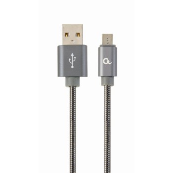 CABLU alimentare si date GEMBIRD, pt. smartphone, USB 2.0 (T) la Micro-USB 2.0 (T), 1m, premium, cablu metalic, gri-metalic, cu insertii albe, 