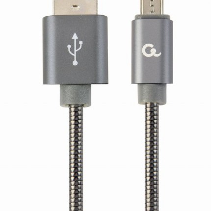 CABLU alimentare si date GEMBIRD, pt. smartphone, USB 2.0 (T) la Micro-USB 2.0 (T), 1m, premium, cablu metalic, gri-metalic, cu insertii albe, 