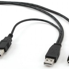 CABLU alimentare si date GEMBIRD, pt. smartphone, USB 2.0 (T) la Mini-USB 2.0 (T), 0.9m, conectori auriti, extra power socket USB 2.0 (T), negru, 