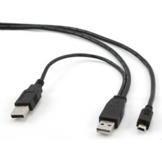 CABLU alimentare si date GEMBIRD, pt. smartphone, USB 2.0 (T) la Mini-USB 2.0 (T), 0.9m, conectori auriti, extra power socket USB 2.0 (T), negru, 
