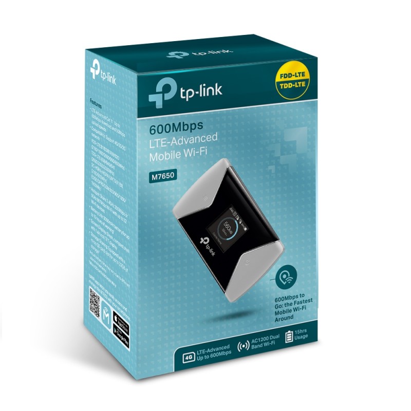 ROUTER TP-LINK wireless. portabil, 4G Mobile Wi-Fi, 600Mbps, Internal LTE Modem, SIM card slot, TFT screen display, rechargeable battery, micro SD card slot 