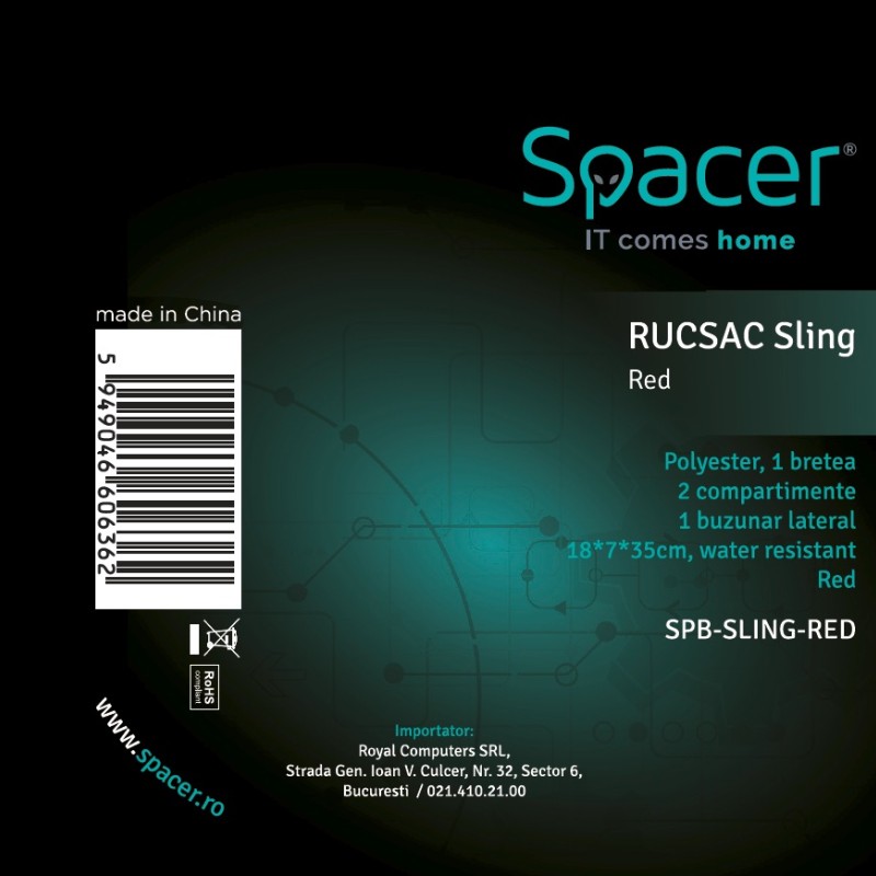 RUCSAC SPACER Sling, nylon,1 bretea, 2 compartimente principale,1 buzunar frontal, 1 buzunar lateral, 35x18x7cm, water resistant, red, 