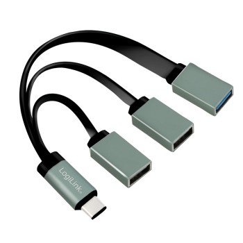 CABLU adaptor OTG LOGILINK, pt. smartphone, USB 3.0 Type-C (T) la USB 3.0 (M) + USB 2.0 (M) x 2, 10cm, asigura conectarea telef. la tastatura, mouse, HUB, negru, 
