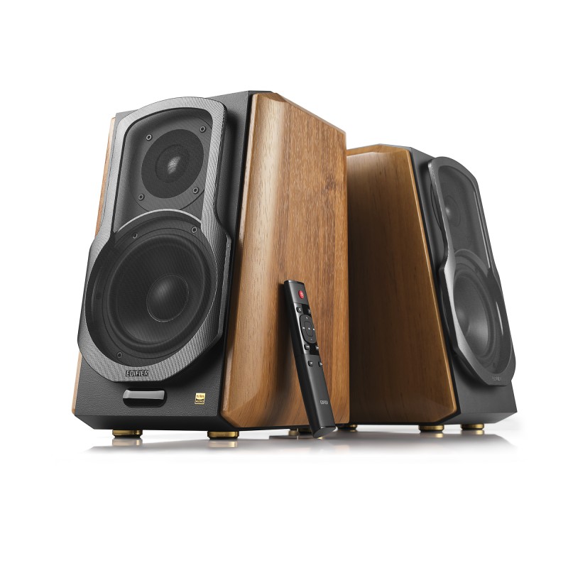BOXE EDIFIER 2.0, RMS: 120W (2 x 25W, 2 x 35W), bluetooth, telecomanda wireless, volum, bass, treble, coaxial, optic, brown, 