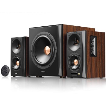 BOXE EDIFIER 2.1, RMS: 155W (2 x 10W, 2 x 30W, 1 x 75W), bluetooth, telecomanda wireless, woofer wireless, volum, bass, treble, optical, coaxial, brown, 