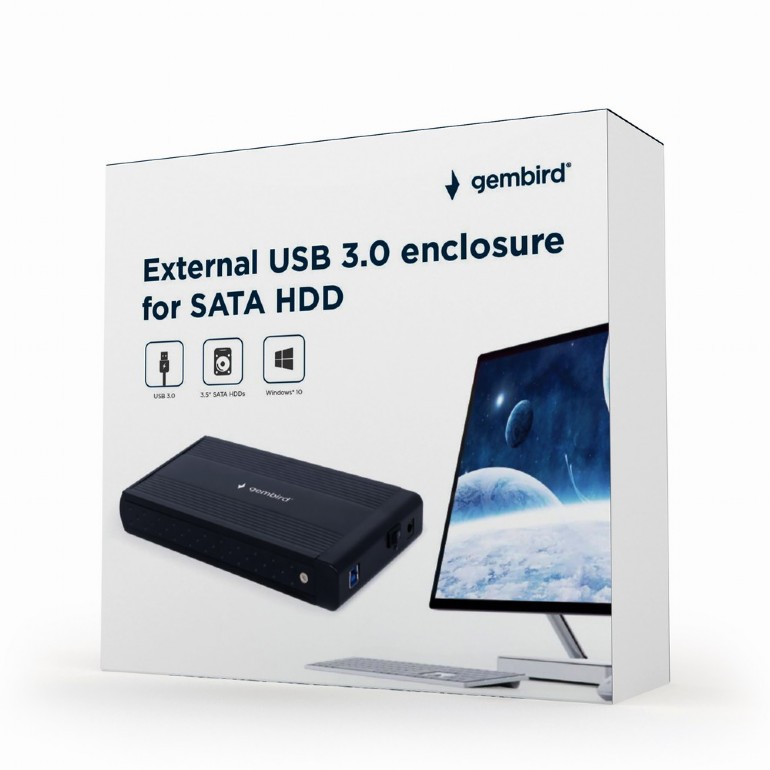 RACK extern GEMBIRD, extern pt. HDD, 3.5 inch, S-ATA, interfata PC USB 3.0, aluminiu, negru, 